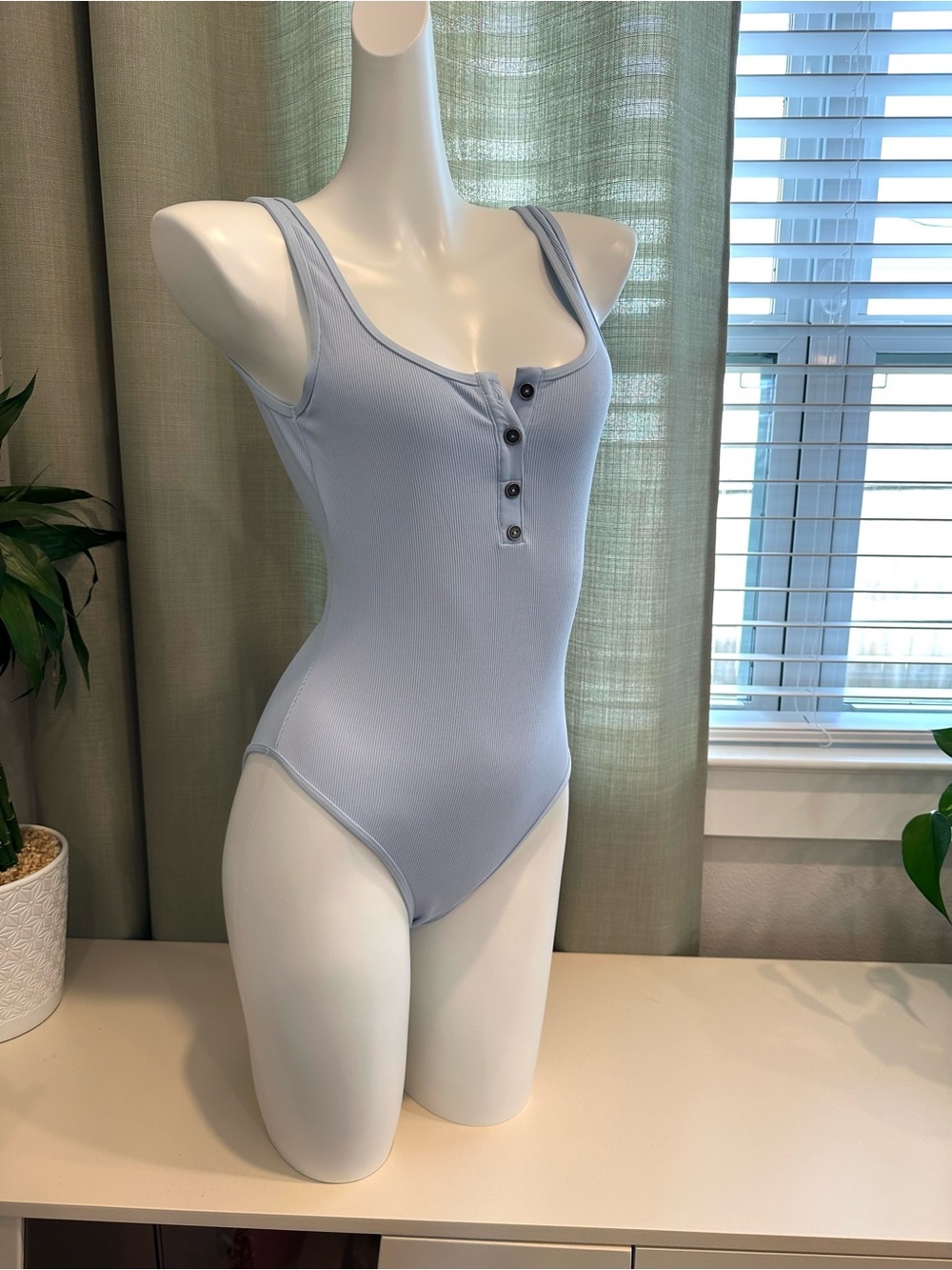 L*space Light Blue Ribbed Henley Swimsuit - Picture 7 of 7